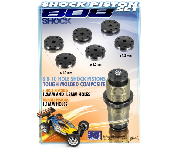 Xray XB808 Shock Piston Set 8-Hole (1.2, 1.3mm) 10-Hole (1.1mm)