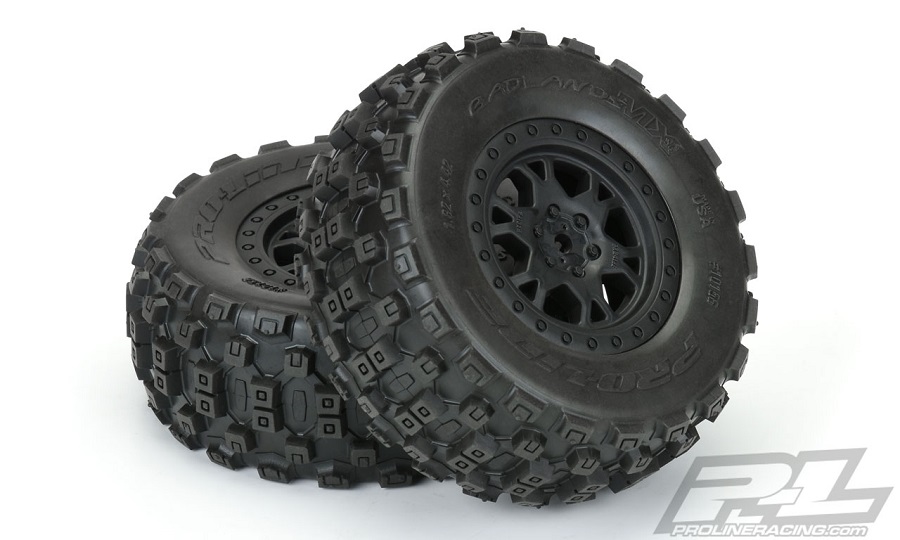 Pro-Line Badlands MX SC Tires Mounted On Impulse Black Wheels