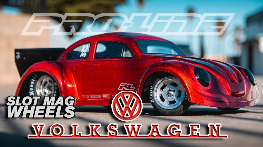 Pro-Line Volkswagen Drag Bug Clear Body & Slot Mag Drag Spec Wheels